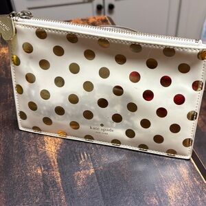 Kate Spade White and Gold Polka Dot Wristlet